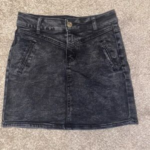 Black Denim Acid Wash Skirt